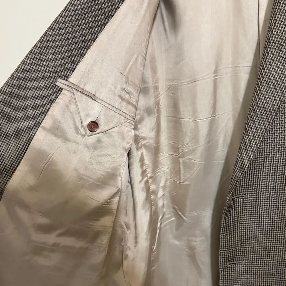 Ralph Lauren Silk Blend Brown Houndstooth Men's Blazer Elbow Patches size 42R